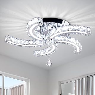 Modern Crystal Chandeliers Acrylic Crystal Led Ceiling Light Fixtures Arm Pendant Lighting Stainless Steel Ceiling Lamp Hanging Lights for Living Room Dining Room Bedroom (Cold White)