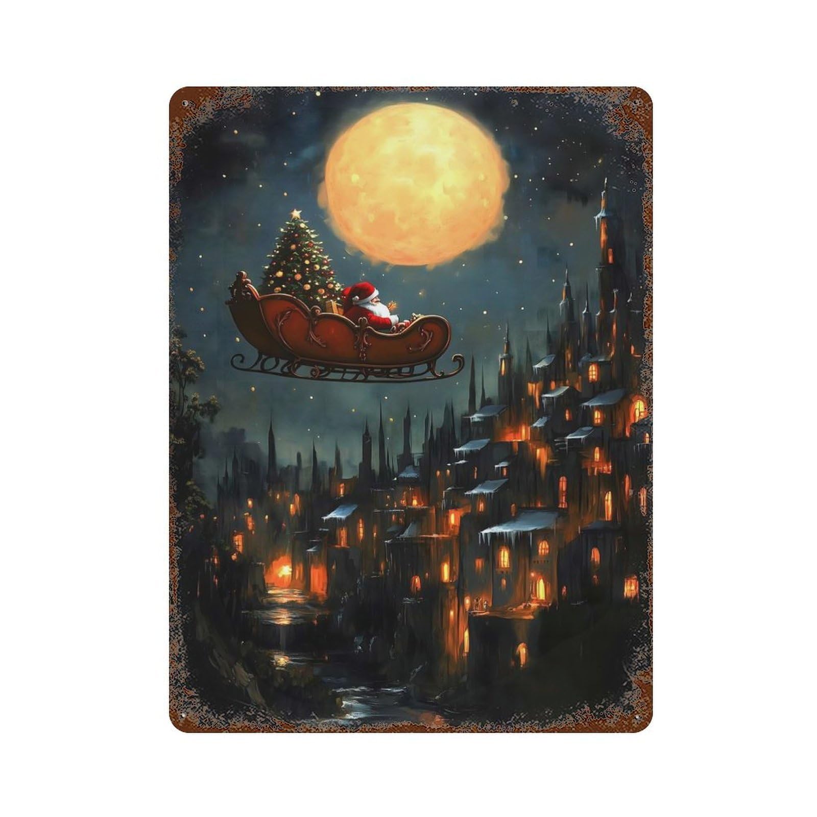 Santas Christmas Flight Christmas 15.7"x11.8" Rusty Metal Tin Sign, Novelty Wall Decor for Cafe, Home Bar And Lounge Decor