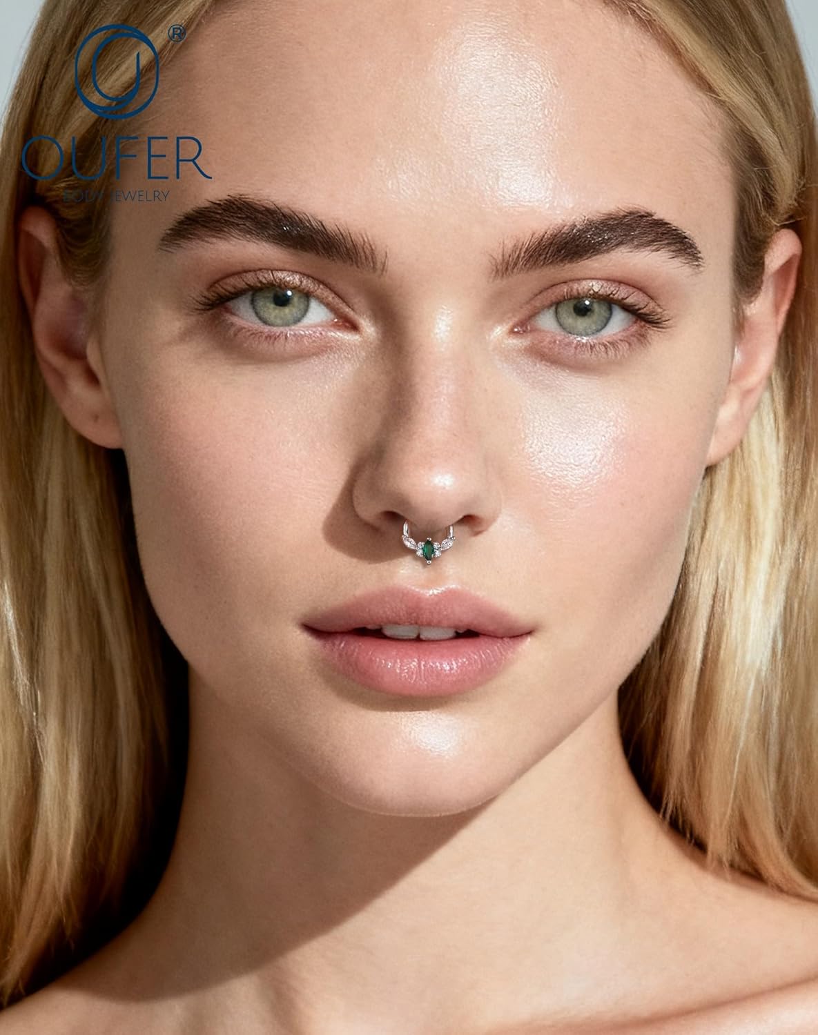 OUFER Septum Rings 16G Green CZ Septum Hoops Rings, 316L Surgical Steel Septum Piercing Jewelry, Hinged Segment Daith Helix Cartilage Earrings For Women Men - Image 4