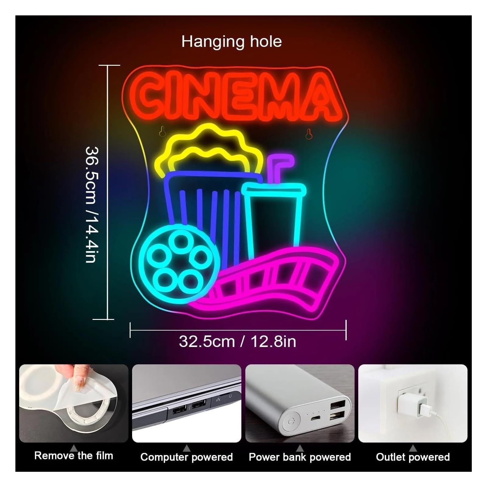 Insegna al Neon LED Insegna Al Neon Cinema Popcorn LED Atmosfera Luminosa Per Cinema Sala Proiezioni Cinema Festa Di Compleanno Teatro Decorazione Da Parete 32.5cmx36.5cm