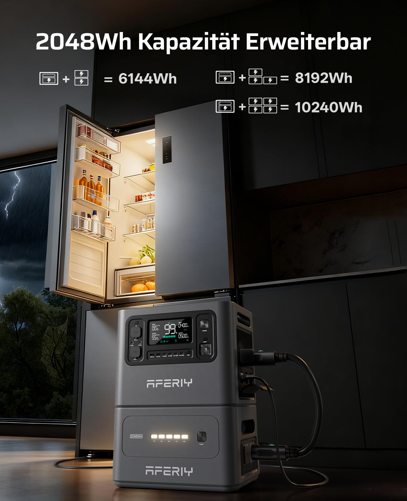 AFERIY 2800W Tragbare Powerstation, 2048Wh LiFePO4 In 1,5h Schnellladbar, 13 Ausgänge, Reine Sinuswelle 230V, USV, Erweiterbar Auf 4096Wh, Solar Generator Für Camping/Home-Office 2025 Neue