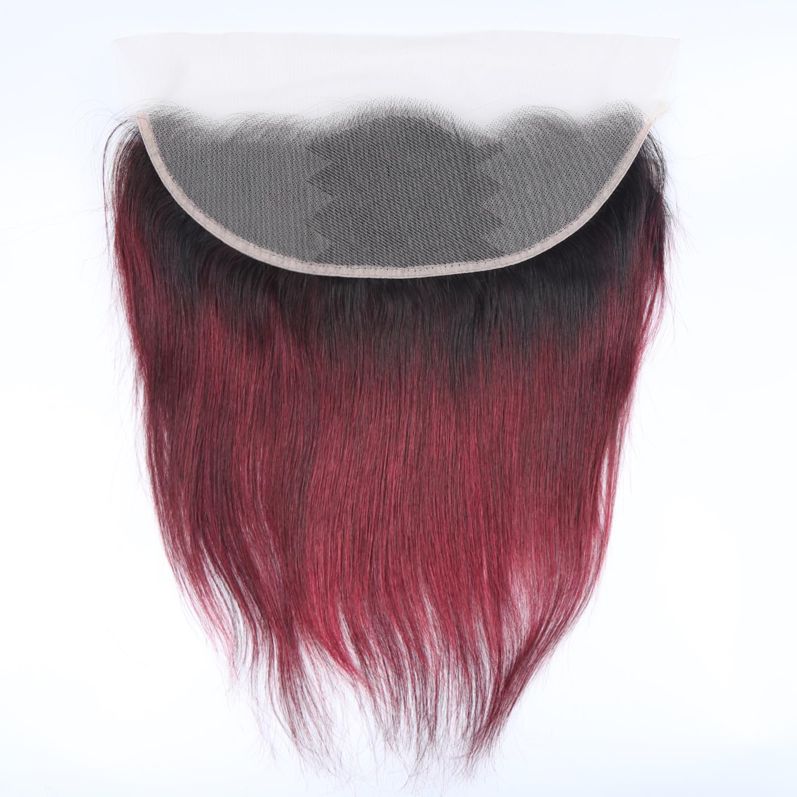 13x4 Ombre Burgundy Lace Frontal Human Hair Ear To Ear Transparent Swiss Lace Frontal Closure 100% Straight Brazilian Virgin Hair 150 Density 14 Inch Ombre Burgundy Color - Image 4