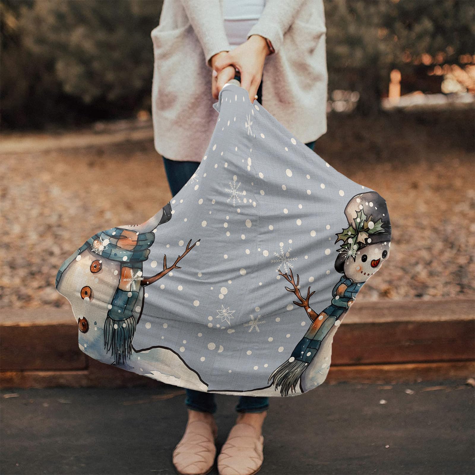 Nursing Cover for Breastfeeding Scarf, Merry Christmas Snowman Vintage Blue Baby Car Covers Super Soft Multi Use for Canopy Shopping Cart Cover Blanket Stroller Cover