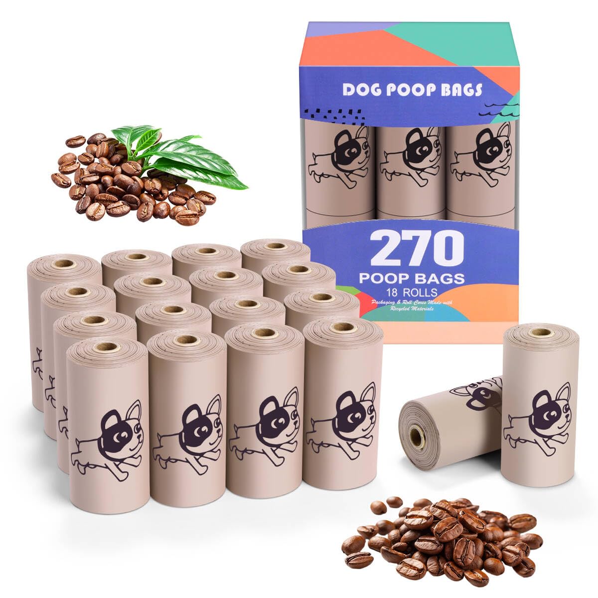 RMancipate Coffee Dog Poo Bags Coffee scent - 270 Large Biodegradable Poop Bags, Extra Thicken Strong Corn Starch Blended Compostable Leak Proof Poop