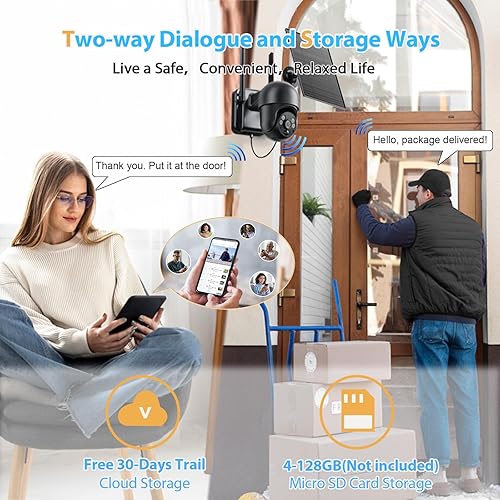 Miniatura 6 de Sistema de cámara de seguridad celular 4G LTE para exteriores, cámara de seguridad con energía solar WiFi, visión nocturna a color 2K para