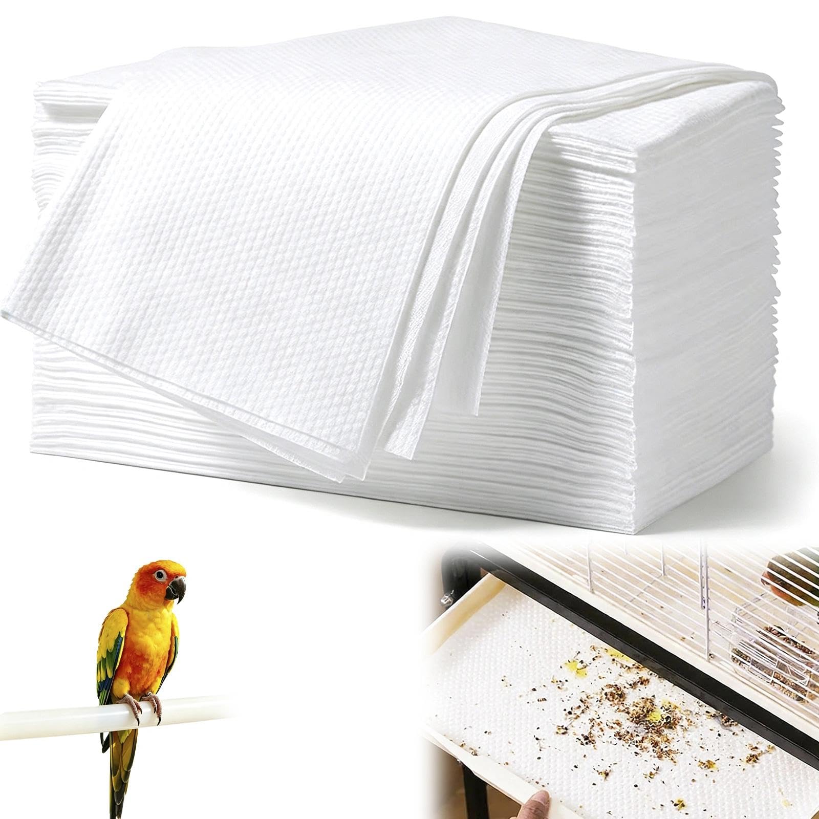 MFSKJELF 100 PCS Bird Cage Liners, Disposable Parrot Cage Absorbent Cushion Pads, Cuttable Fecal Tray Cushion Mat for Pet Bird Parrot(28 x 50 cm)