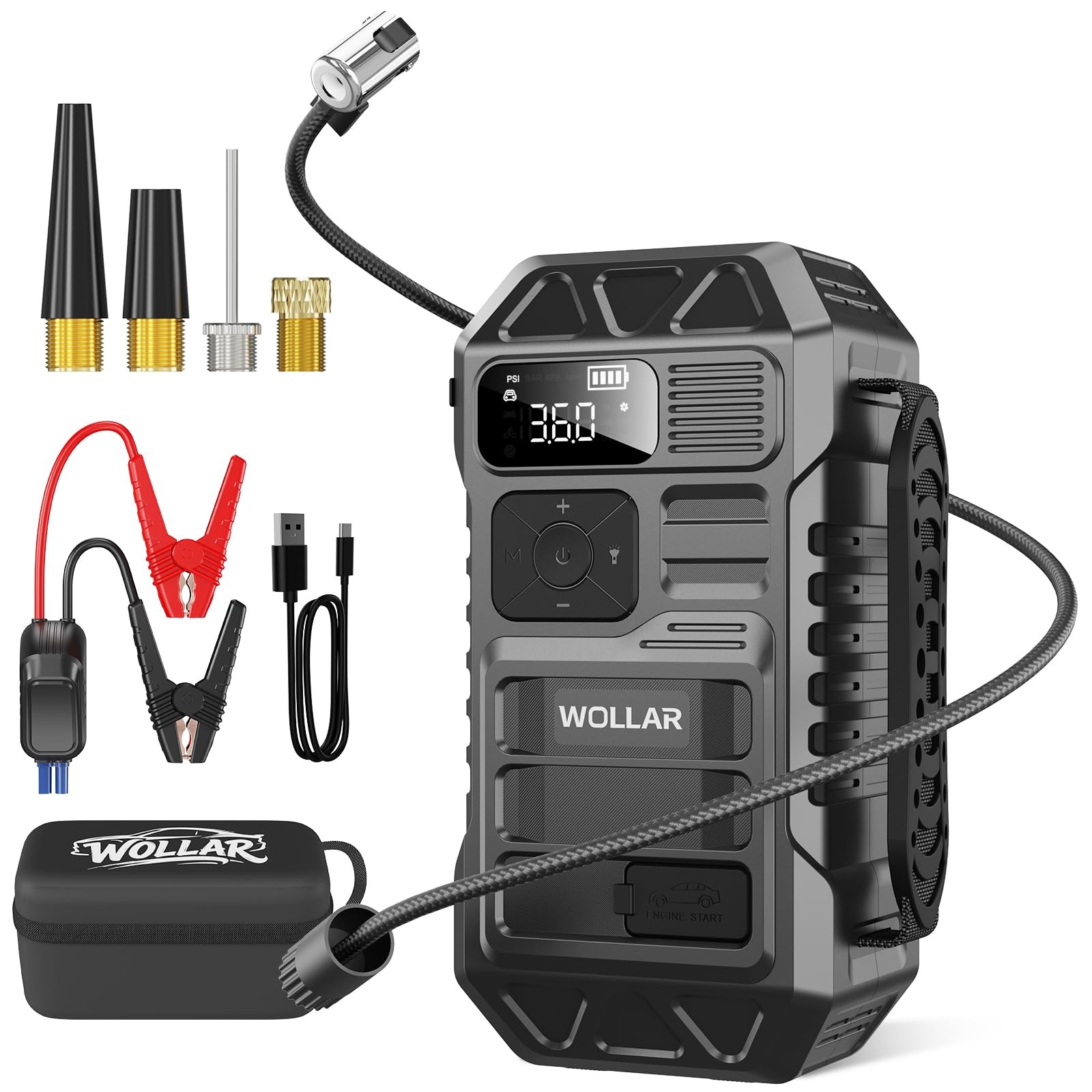 3000A Jump Starter with 160PSI Air Compressor - Car Battery Jumper Starter 74Wh Portable Tire Inflator 12V Jump