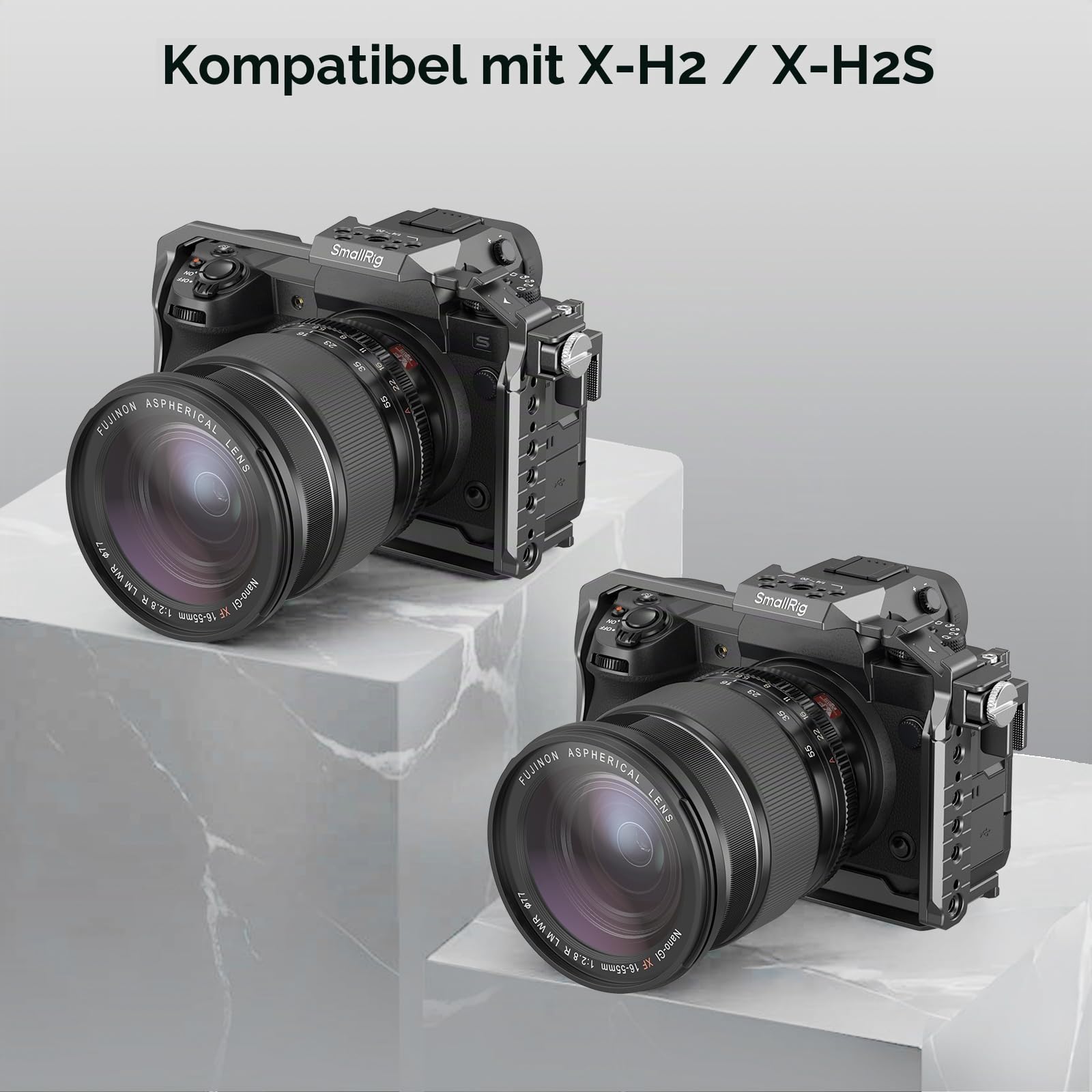 SMALLRIG X-H2 / X-H2S Kamera-Komplettkäfig für Fujifilm X-H2 / X-H2S, Videokamera-Rig aus Aluminiumlegierung mit Kabelklemme für HDMI und HawkLock-Schnellverschlussschnittstelle – 3934B