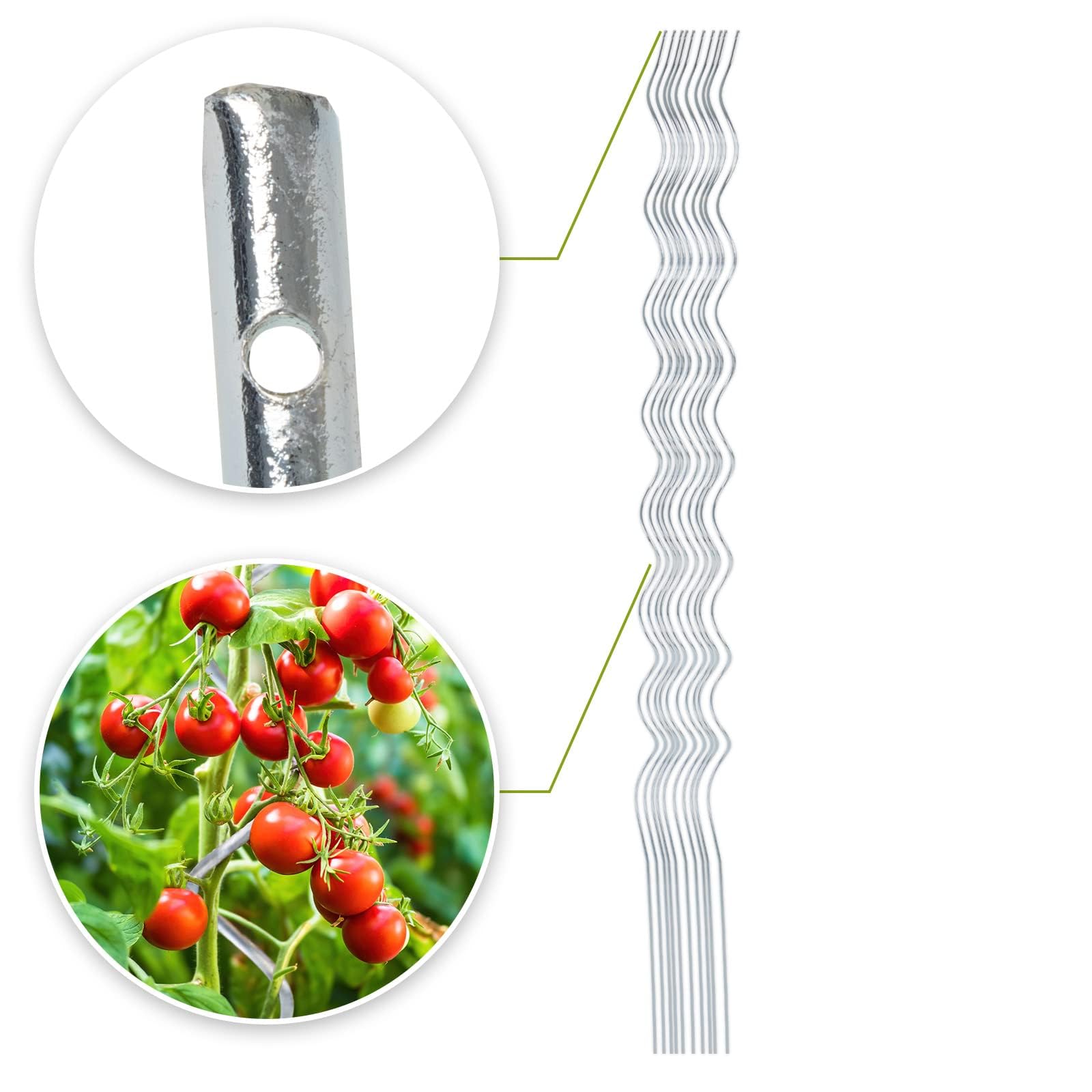 Floordirekt Pręty spiralne do pomidorów wraz z zestawem akcesoriów – długość 180 cm – 10 sztuk – drążek do pomidorów – pręt spiralny – stojak do roślin pnących – stojak do roślin pnących – pręt do