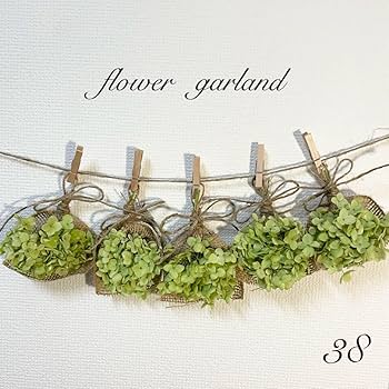 グリーンホワイトドライフラワーガーランド ドライフラワー ガーランドスワッグ ---ホワイト×グリーン