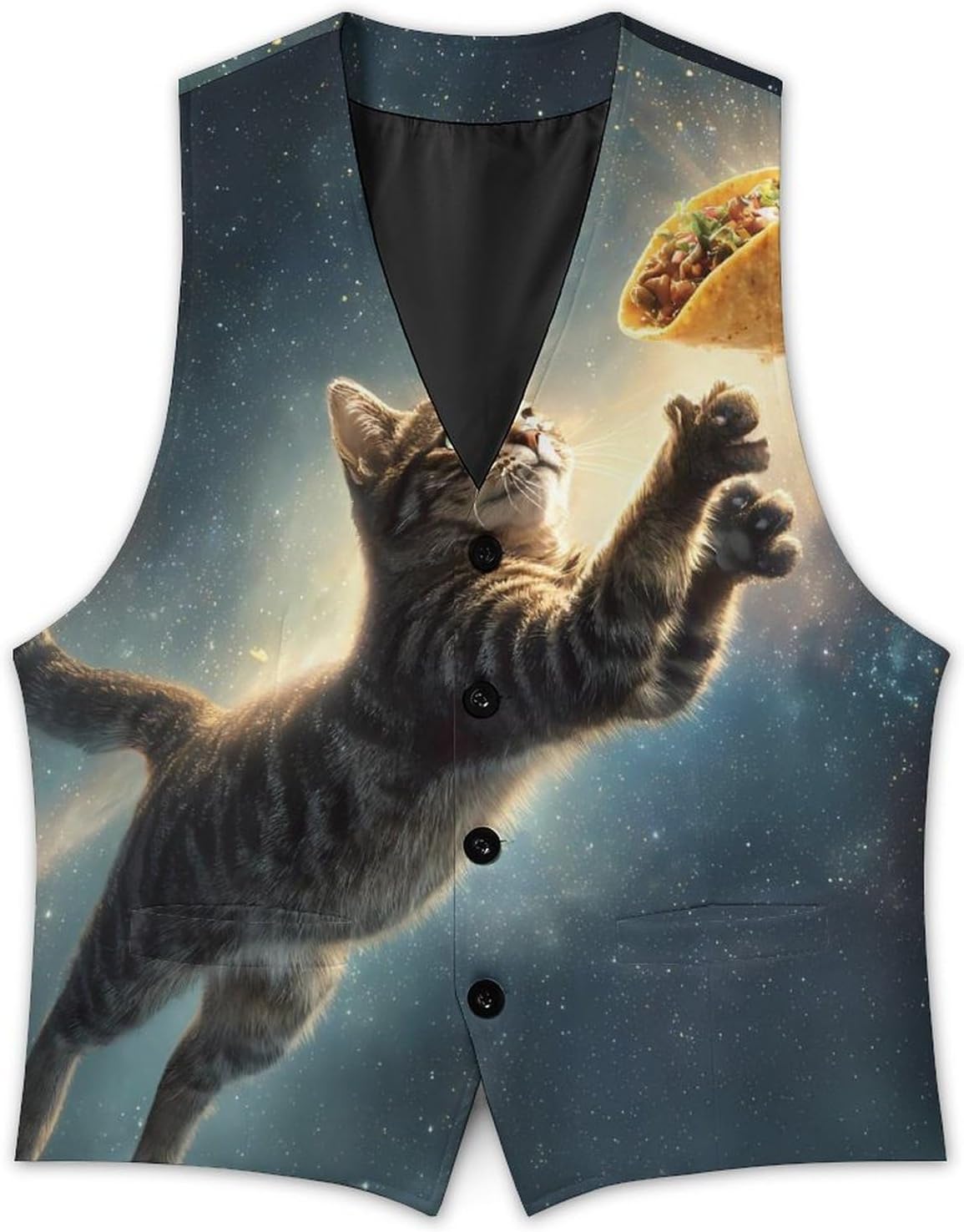 Cute Cat Tacoes Galaxy Men's Suit Vest Formal Vests Casual Dress Fit Waistcoat Casual Tuxedo for Business