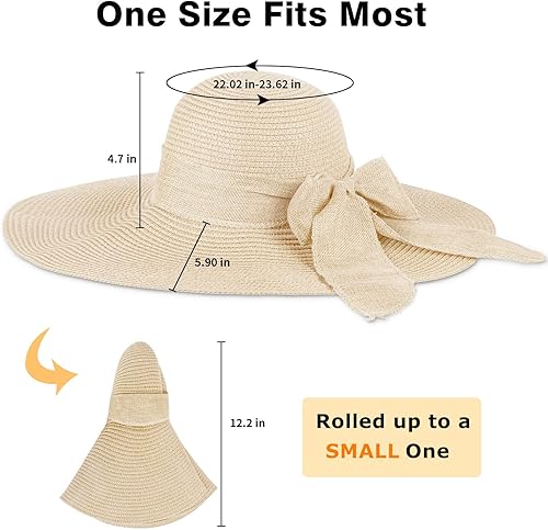 Miniatura 4 de Sombreros de playa para mujer, sombrero de paja flexible, protección UV, sombreros de vacaciones plegables de ala ancha, sombreros de viaje plegables