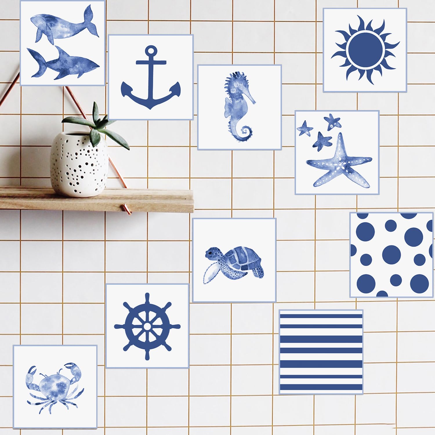 Ulticool – Adesivi impermeabili per piastrelle - Adesivi per pesci, mare, acquario, conchiglie - 15x15 cm - 15 pezzi di adesivi per piastrelle autoadesivi in foglio - per pareti del bagno - Parete
