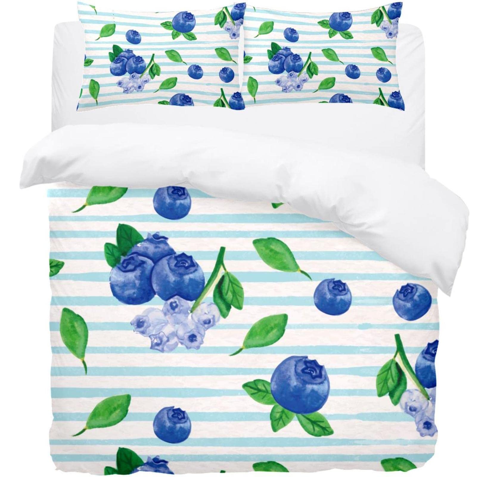 Parure de lit avec housse de couette et taie d'oreiller floral bleu aquarelle