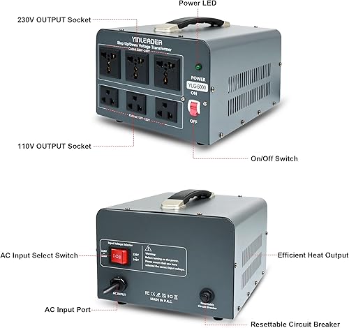 Miniatura 8 de Yinleader 5000 - Transformador Convertidor ElevadorReductor 110120 Voltios - 220240 Voltios con Cable de Alimentación de EE.UU., Protección de