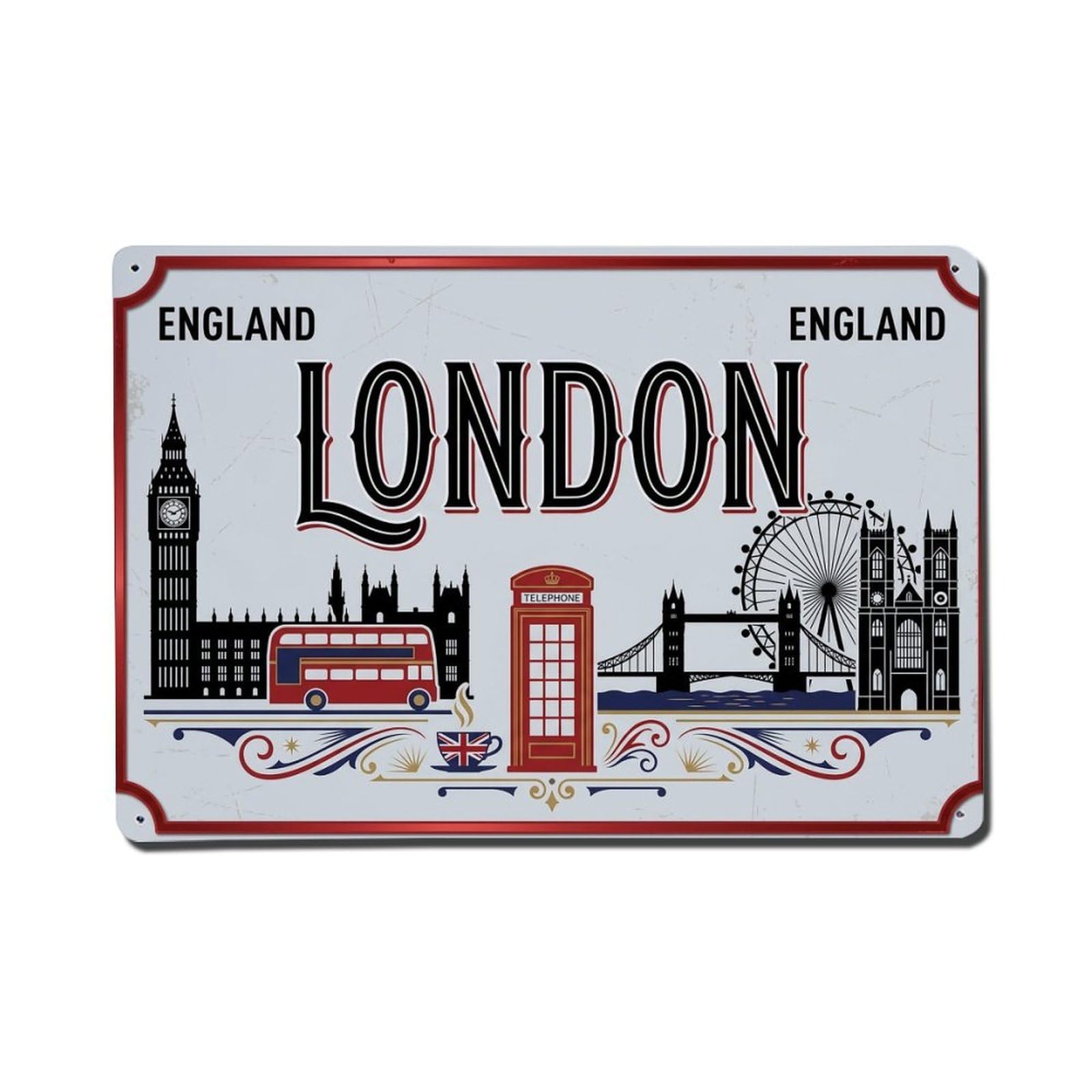 Xanthor Style Vintage Travel London England Big Ben Telephone Metal Tin Sign