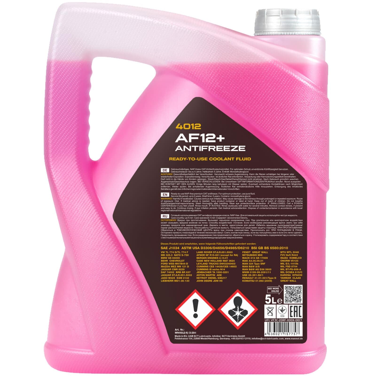 Hausmarke 4x Frostschutz (5 L) | MN4212-5 AF12 Rosa/rot (fertigmischung bis 40°C), Mannol 4012 Antifreeze AF12 (-40) Longlife