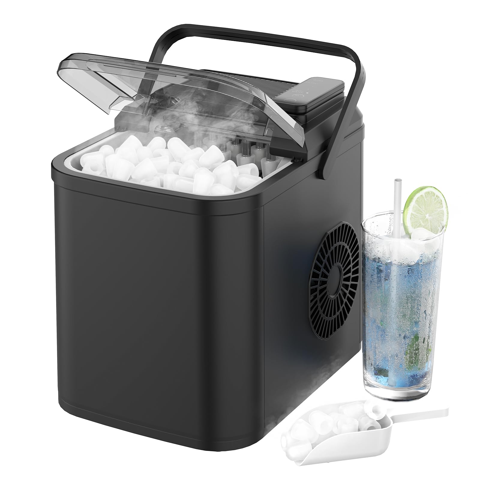 Rebongki Ice Maker Machine, Countertop 9 Cubes in 6 Mins, 12kg in 24 Hrs Self-Cleaning, 2 Size Portable Cube Maker With Scoop and Basket for Home, Kitchen, Office, Bar