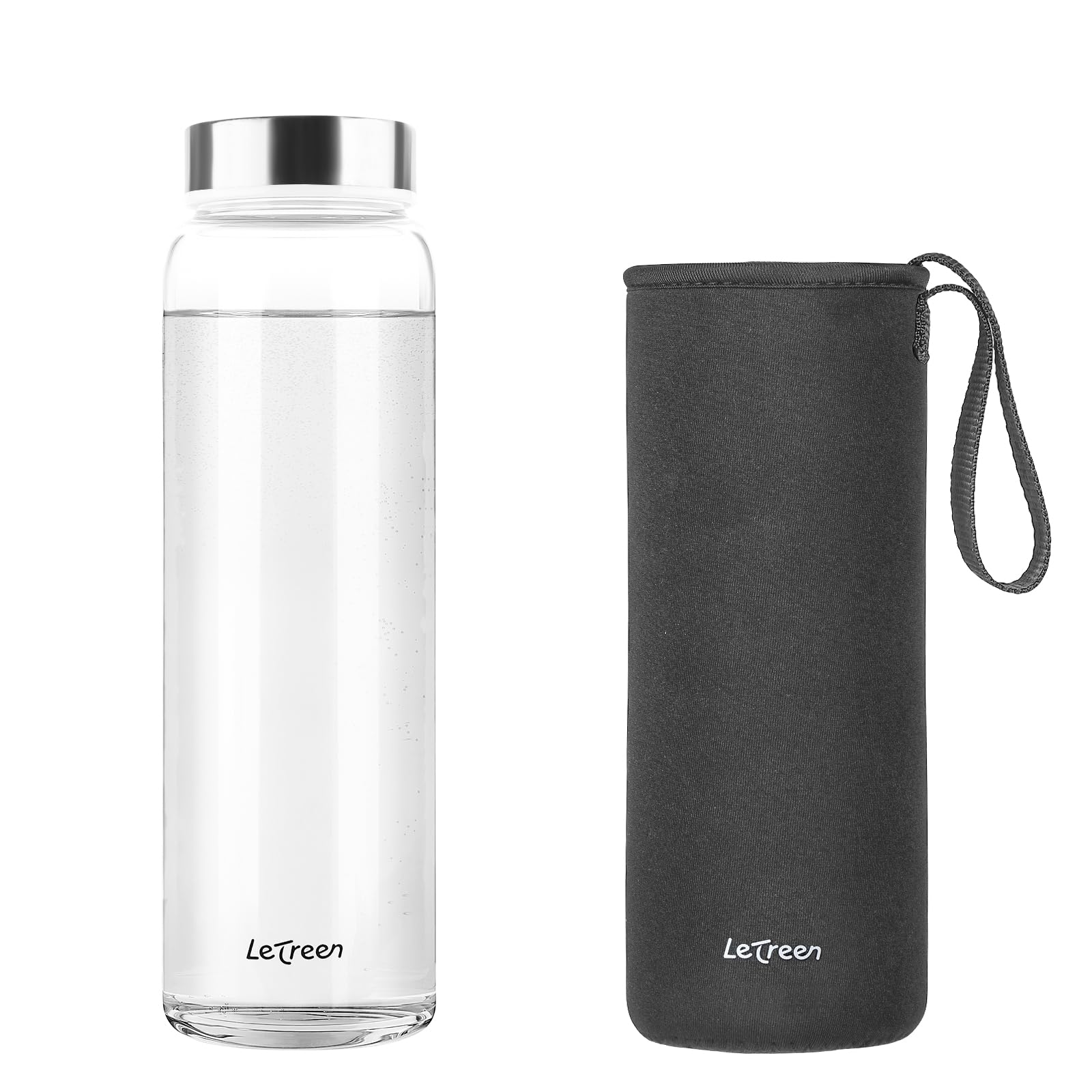 Glass Water Bottle 32 oz, Borosilicate Wide Mouth Glass Water Bottle with Neoprene Sleeve