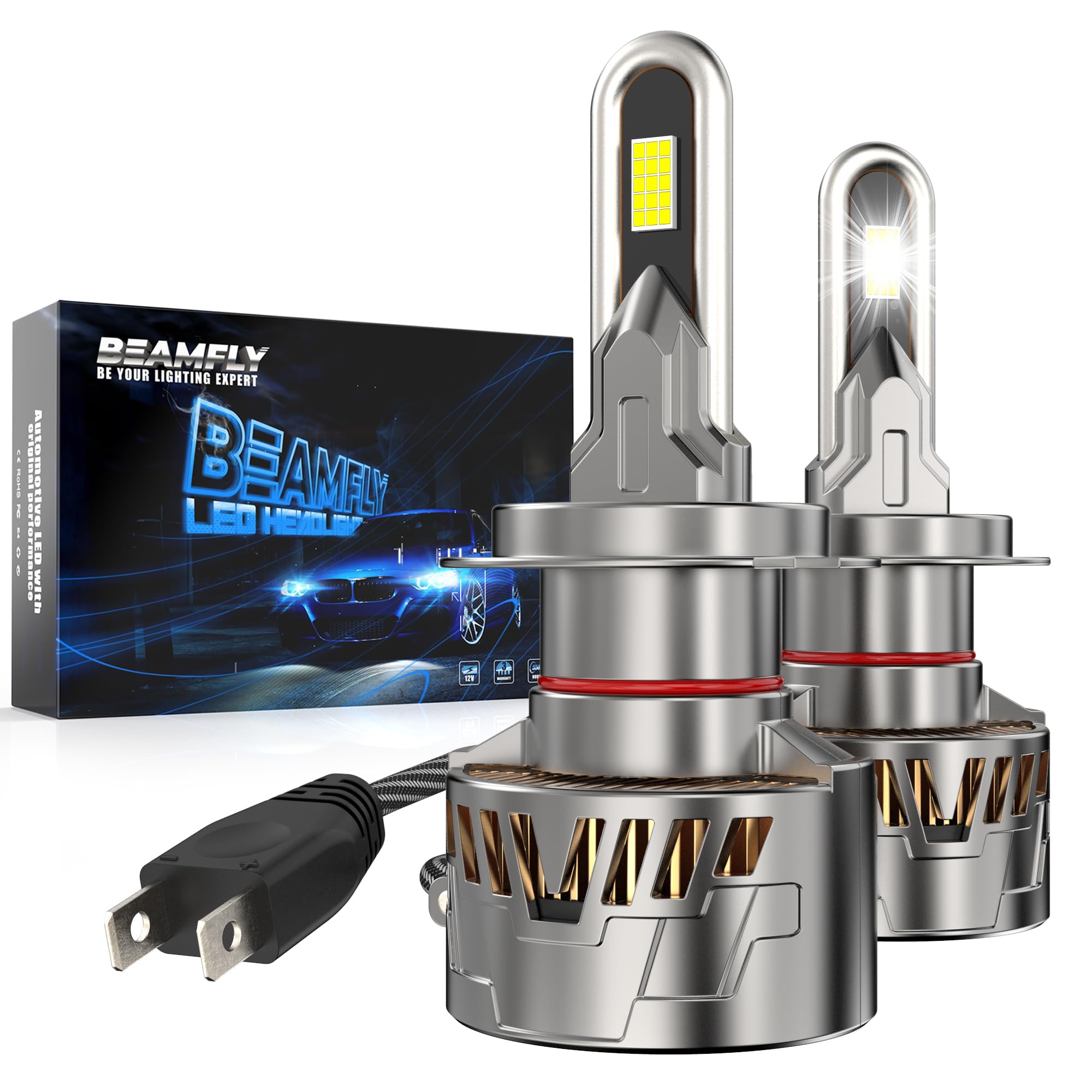 BEAMFLY Lampadine LED H7, 160W 38000 Lumen, Luce Bianca Fredda 6500K, Kit Sostituzione Lampade Alogene, Plug & Play Installazione Senza Modifiche, Fari Anabbaglianti/Abbaglianti per Veicoli 12V