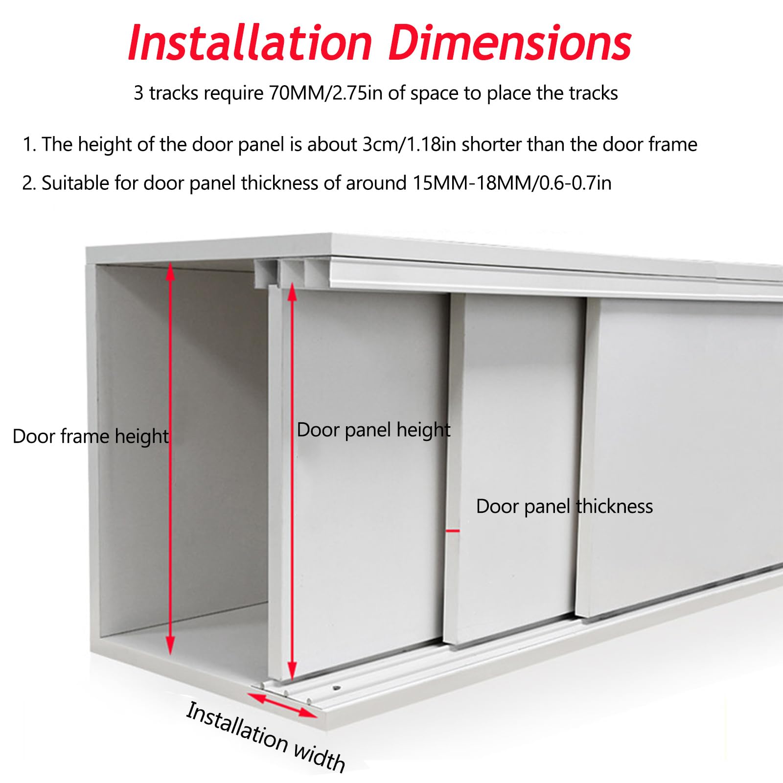 Juego de rieles de 3 rieles para puerta corredera, rieles superiores e inferiores de aleación de aluminio de 72 pulgadas/6 pies para puertas de armario y armario de deslizamiento suave, kit de