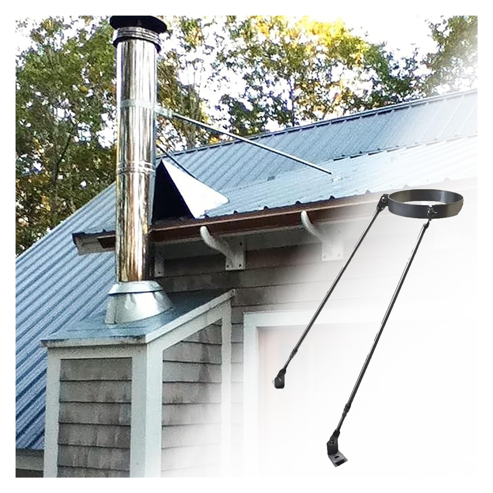 JYHHGDS Adjustable Chimney Roof Support Bracket Kit, Wind-Resistant Solid Steel for 3”-10” Stove Pipe, Maximum Stability & Safety, 7.25" Diameter, Durable Construction