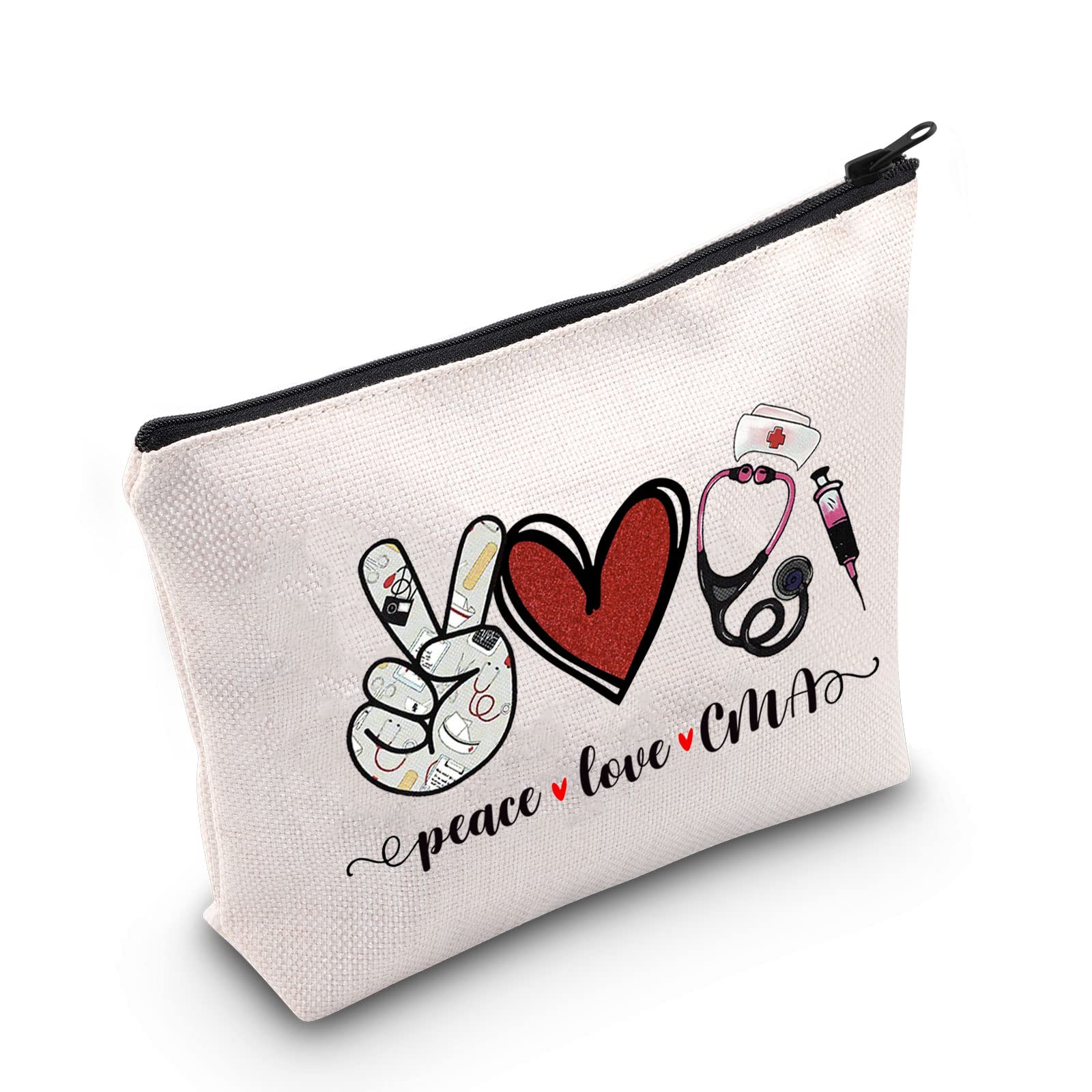 POFULL CMA Certified Medical Assistant Cosmetic Bag - Peace Love CMA Appreciation Gift