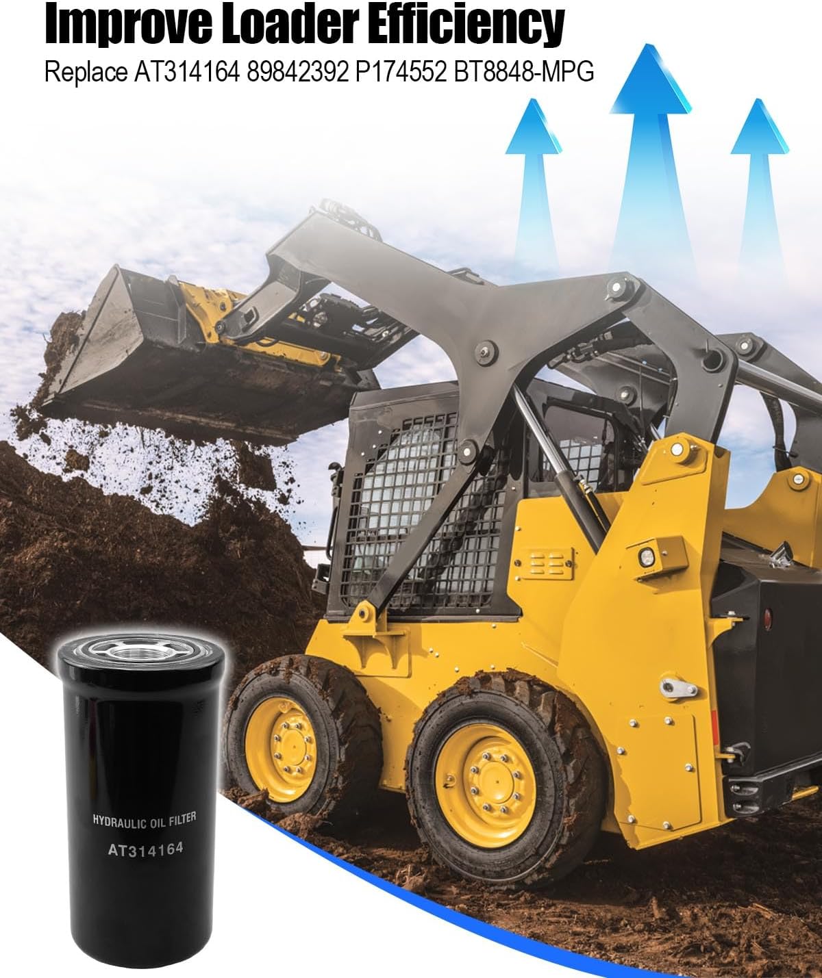 AT314164 Hydraulic Oil Filter Fit for John Deere New Holland Skid Steer Loaders Replace 89842392 P174552 9842392 MG9800633