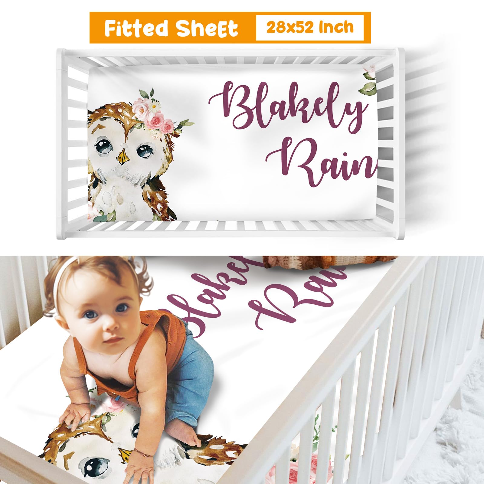 Juego de ropa de cama personalizado para cuna, diseño de búho, juego de 3 piezas, manta suave y elegante con respaldo de puntos, sábana, funda de almohada para recién nacidos, niñas, niños,