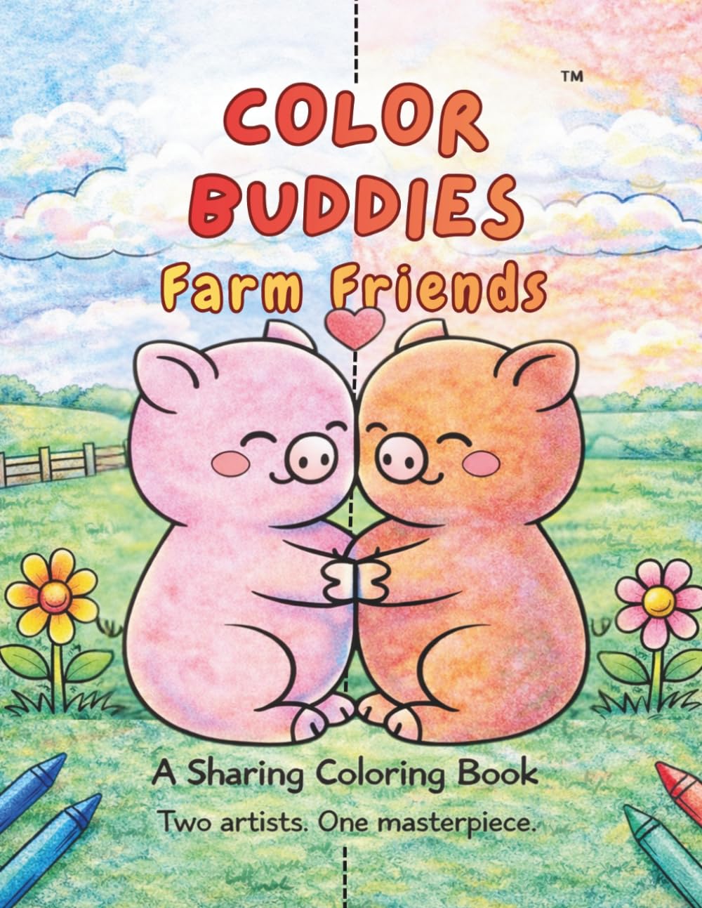 Color Buddies: Farm Friends: A Sharing Coloring Book for Two Kids | Fold & Reveal Surprise Pages for Twins, Siblings & Friends