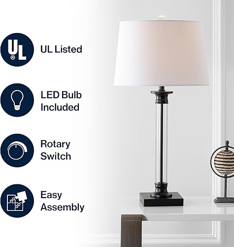 Miniatura 3 de JONATHAN Y JYL1008A-SET2 - Juego de 2 lámparas de mesa Mason de 30 pulgadas de vidrio y metal, lámpara de mesa LED para mesita de noche, lámpara