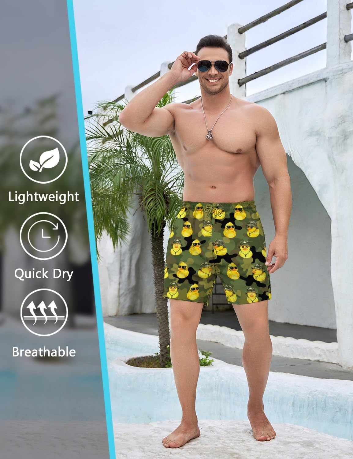 Mens Swim Trunks with Compression Liner 5 Inseam Quick Dry Swimwear Bathing Suit Swimming Board Shorts with 4 Pocket