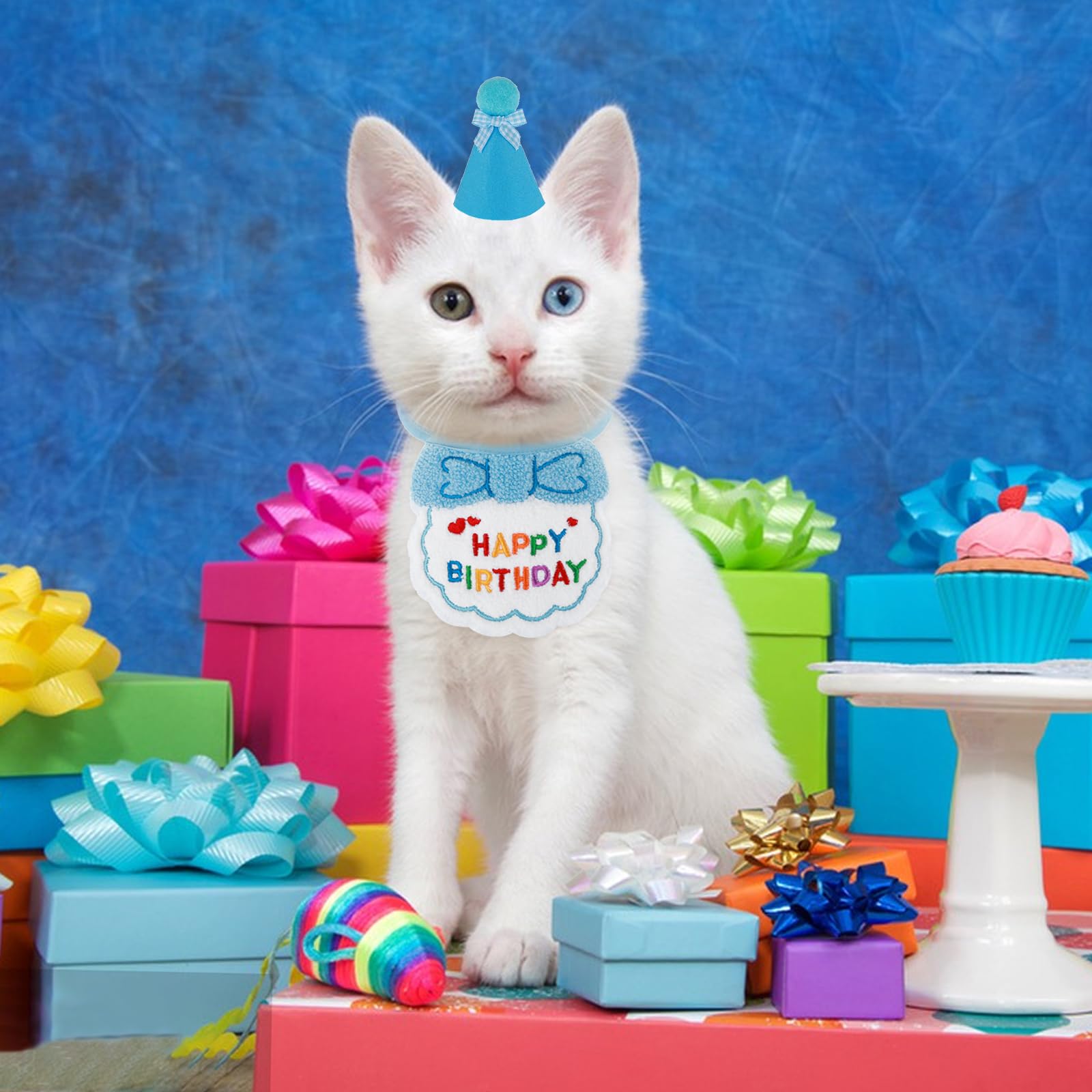 Amaxiu Small Dog Cat Birthday Hat Scarf Set, Cute Pet Birthday Bandana Party Supplies Puppy Happy Birthday Decorations Embroidered Birthday Gift for Girls Boys Kitten Dog(Blue)
