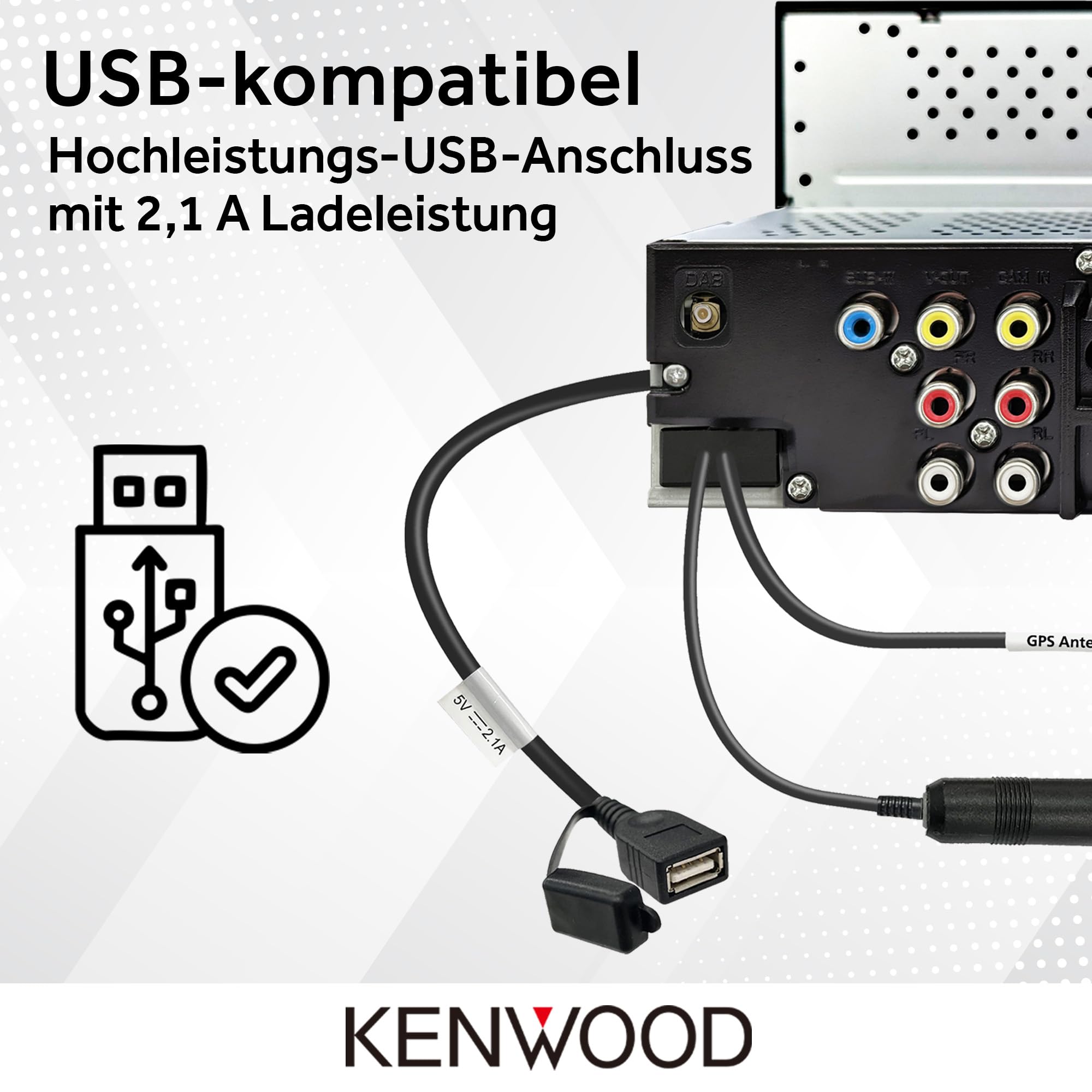 Kenwood DMX6523DABS - 17,3 cm WSVGA Moniceiver mit DAB+/FM, Wireless CarPlay & Android Auto, Apple & Android Wireless-Mirroring, Bluetooth, kapazitivem Touchpanel, DSP, 4 x 50 Watt, 3 x Pre-Out 2,5V