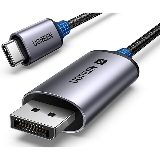 UGREEN 8K@60Hz Unidirectional USB C to DisplayPort 1.4 Cable 1M 4K 240Hz Type C Thunderbolt 4/3 to Dp Cord 32.4Gbps Compatible with iPhone 16/15, MacBook Pro/Air, iPad, Mac mini, Galaxy, XPS