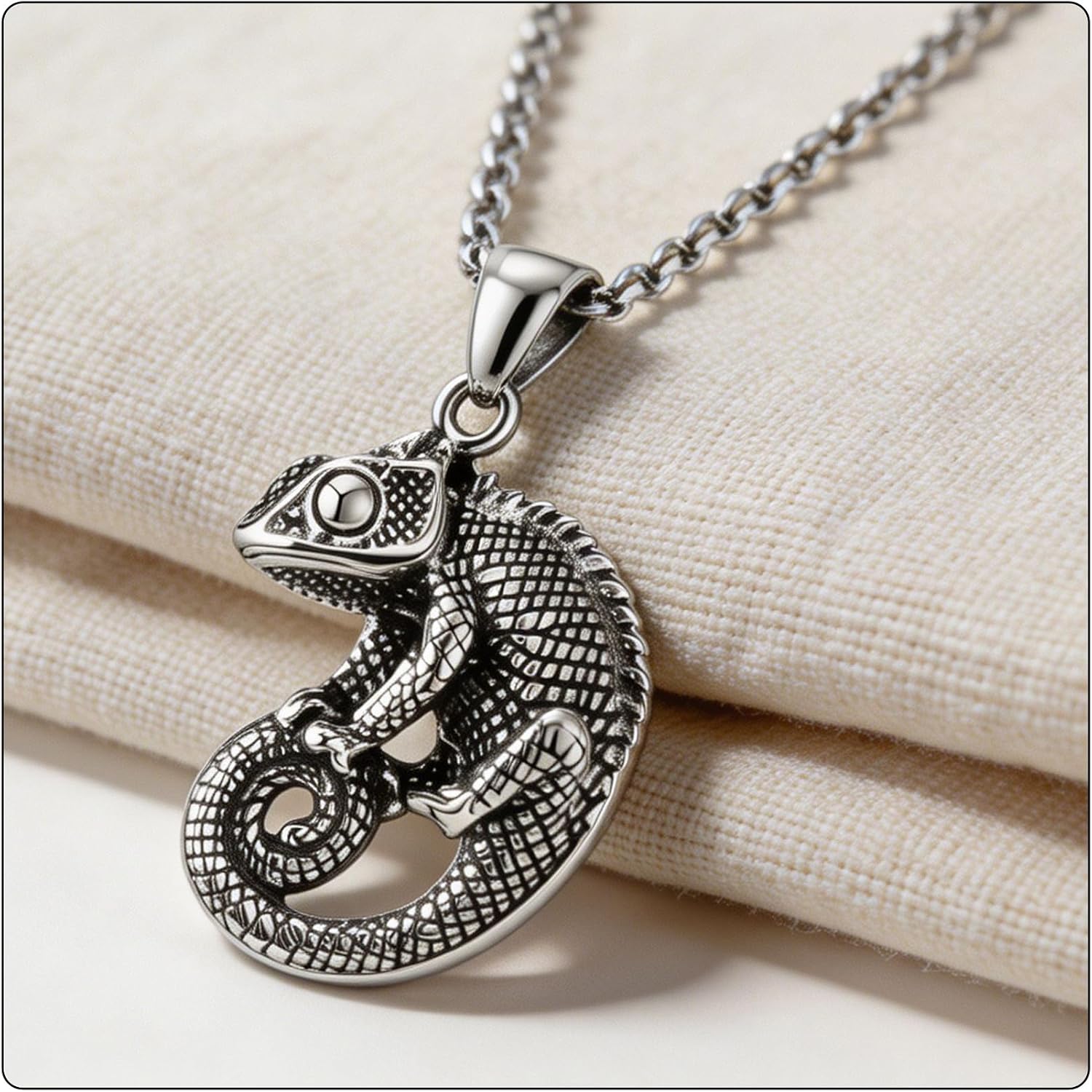 Punk Titanium Steel Animal Lizard Pendant Necklace,24" Box Chain