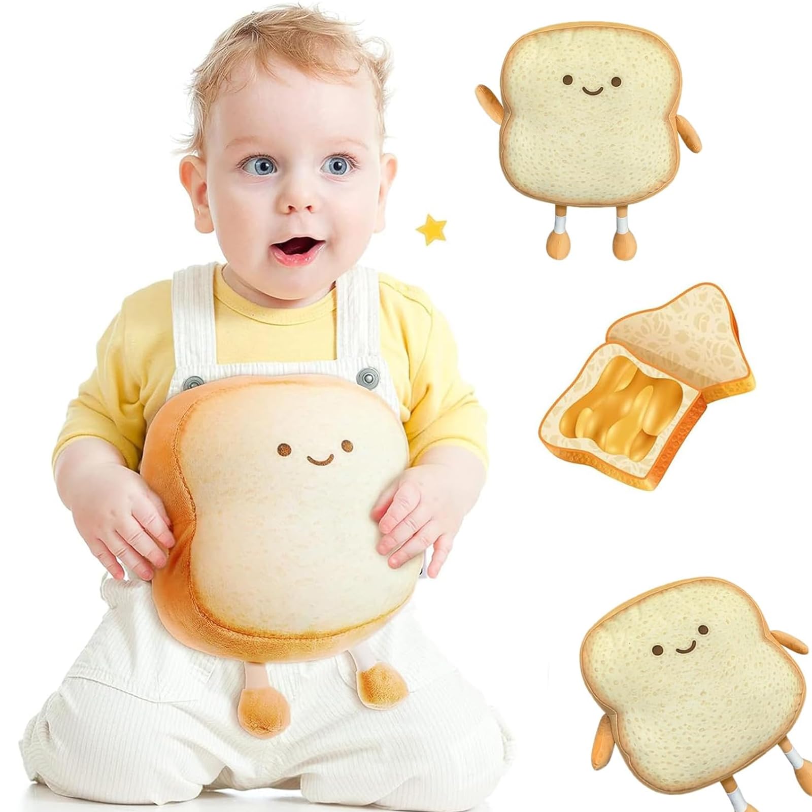 PGKDYC Cute Toast Plush Pillow (18x18x6cm), Soft Smile Face Plushie for Kids Snuggle Toy & Bedroom Decor - Image 3