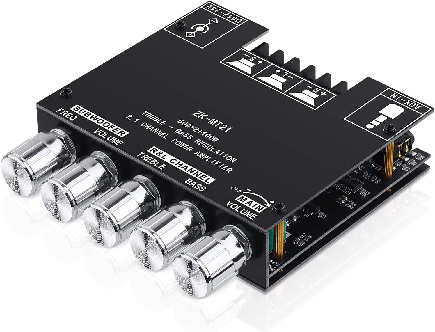 Bluetooth 5.0 Audio Amplifier Board, ZK-MT21 2.1 Channel 50W X 2 +100W Mini Subwoofer Power Amp HiFi Digital Audio Amp Module for Home Speakers(20-100W, 4-8¦¸), DC 12-24V, BT AUX Input