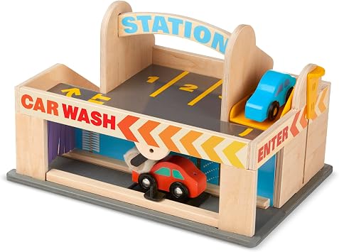 Melissa & Doug Station-Service et Garage de Lavage Tout-en-Un en Bois Massif
