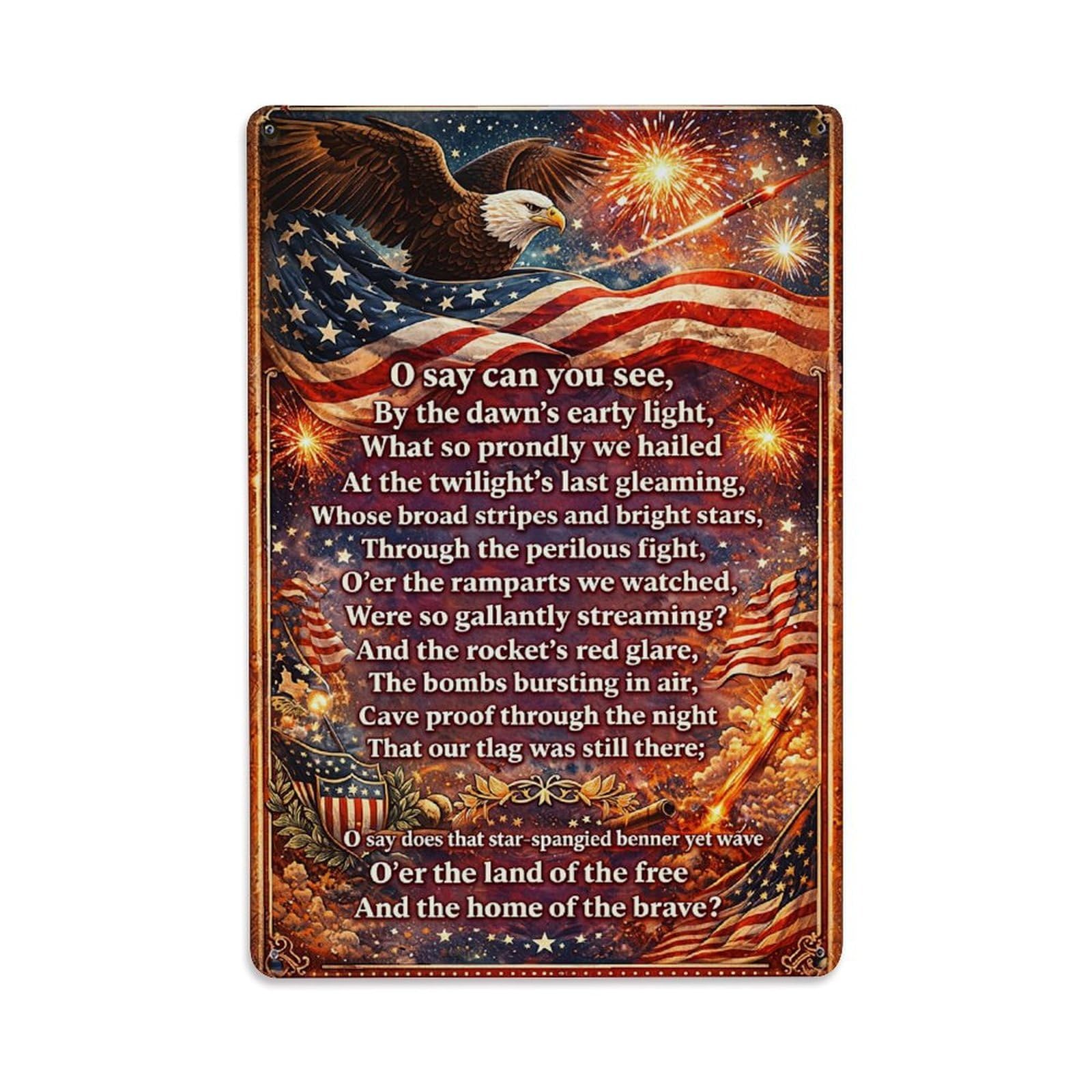 Nestemfo Vintage American Flag Eagle Fireworks Poem Tin Sign Metal Sign, Living Room,Bar, Home, Bedroom Wall Decor,Retro Metal Poster 8X12 Inches