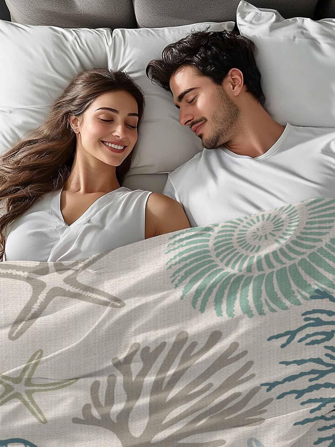 Coastal Ocean Flat Bed Sheet King Size for King Mattress, Microfiber Bedding Top Sheets Deep Pocket for All Seasons, Vintage Coral Starfish Shell Seahorse Soft & Breathable Hotel Quality