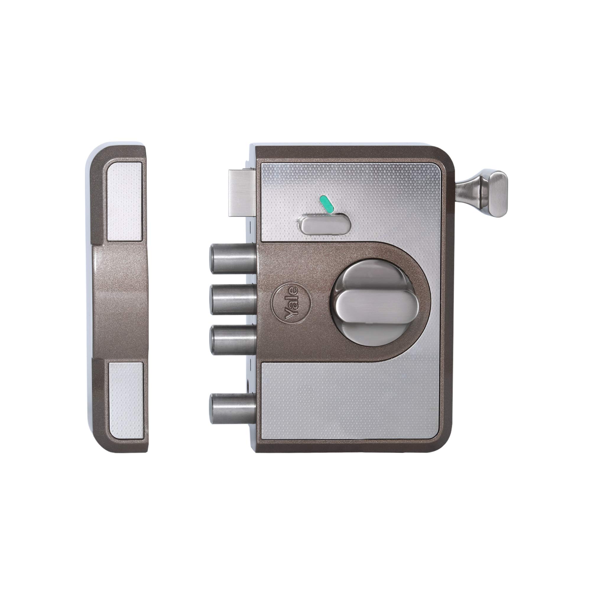 CBR-500BN Rim Lock with 4 Dead Bolt & 1 Latch Bolt | for 30mm – 80mm Thick Door | Inside Knob & Outside Keys with Indicator Red or Green, Silver Nickel Material