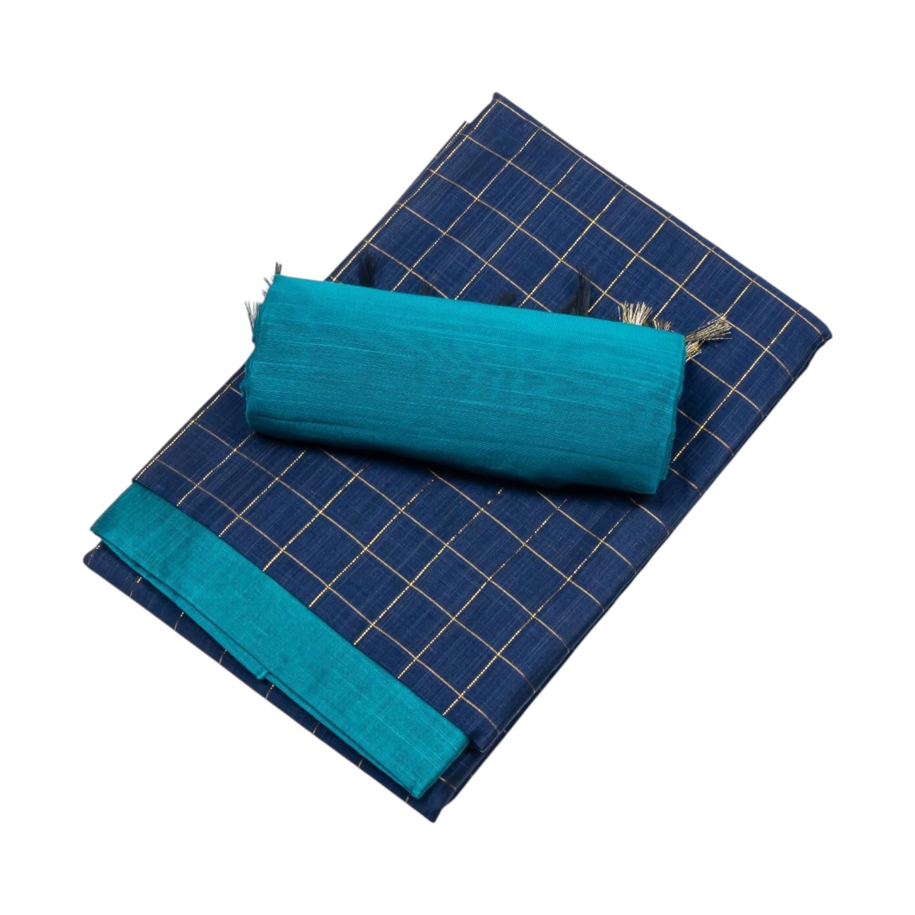 Raw Silk Dress Material for Women | Parrot Green Top 2.5 Mtr Pink Bottom 2.5 Mtr & Dupatta 2.4 Mtr with Zari Border | Elegant Ethnic Wear for Festive Wedding & Party Use (Dark Blue)-image-1