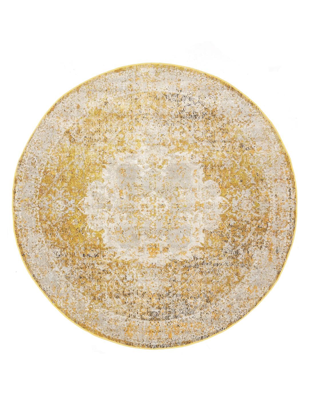 RugVista Nadia, Alfombra, Vintage, Ø 200 cm, Redondo, Pelo Medio, Sala de Estar, Comedor, Dormitorio, Cocina, Limpieza en seco, Oeko_Tex_100, Amarillo