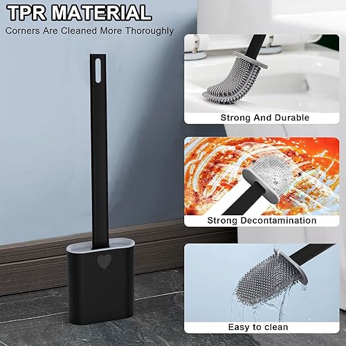 Miniatura 4 de Escobilla de inodoro con soporte de secado ventilado, cepillo flexible para inodoro, kit de cepillo de limpieza para baño, cepillo de limpieza