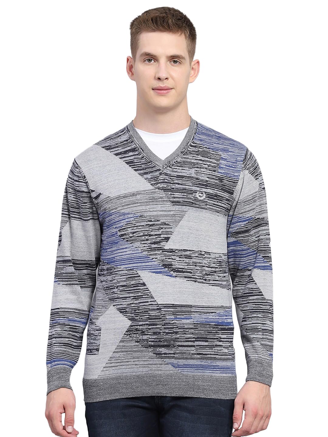 monte carlo Mens Casual Fit Full Sleeve V Neck Pullover | Warm Woolen Sweater for Men |Soft Comfortable Knitted Winter Wear for Men Grey L-picture-17