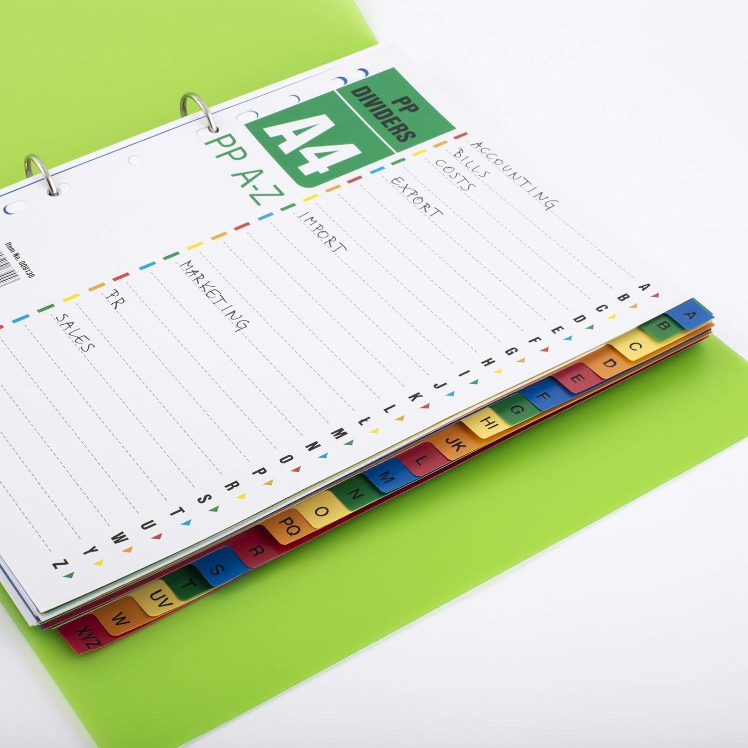 D.RECT Index for A4, PP A-Z PPAZ, A-Z Dividers, Ring Binder Index Tabs with Number Print A-Z, Multicoloured, Colour Divider Made of Polypropylene, Polypropylene