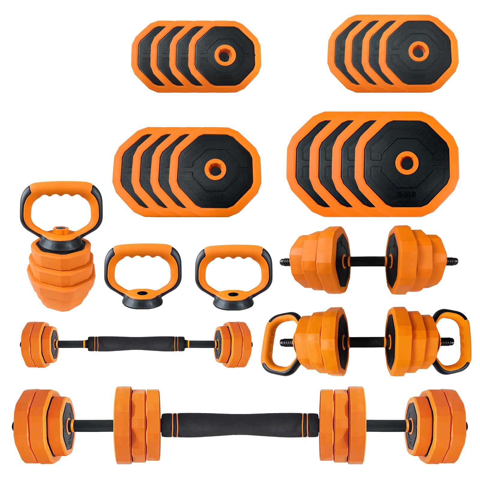 Garvee - Mancuerna ajustable 4 en 1 para entrada - Modular en barra, kettlebell, asas de bomba - Versátil, revestimiento de PVC, fitness en casa - 66 lbs