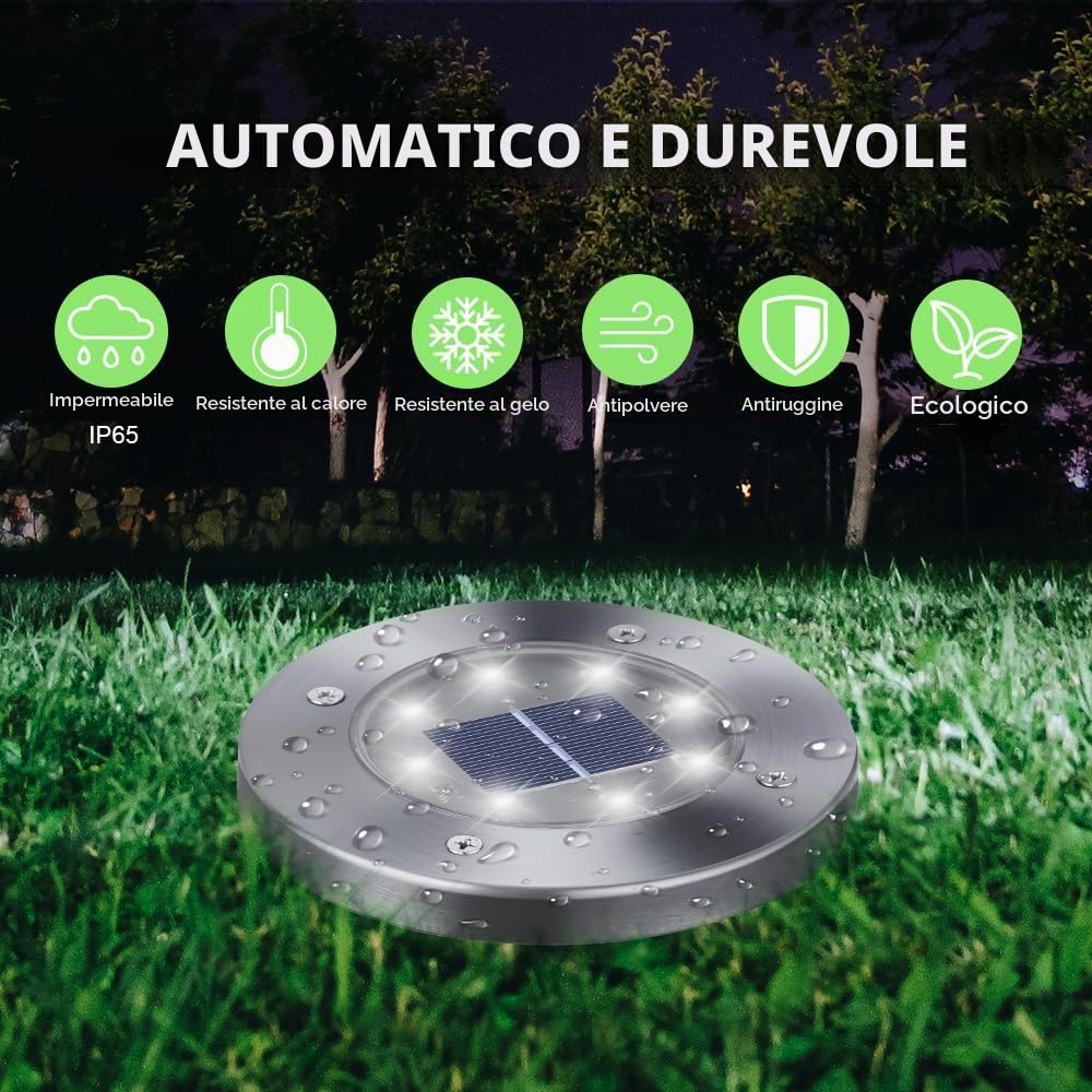 Qedertek 16 Pezzi Luci Solari Giardino Esterno, 8 LEDs Faretti led Luce Sepolta Bianco Lampada IP65 Impermeabile Luci Terra per Prato Vialetto Scala Paesaggio