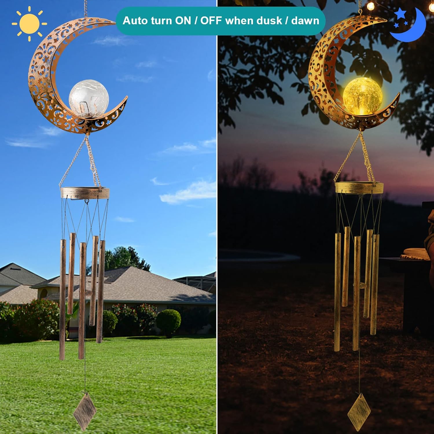 Outdoor Moon Light Wind Chimes, Mom Gift Moon Gifts, Mother Decor, Garden Gifts, Sympathy Wind Chimes Outdoor for mom, Grandma, Memorial Wind Chime. - Image 3